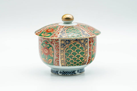 Japanese Teacup - Floral Geometric Gold Arita-yaki Lidded Yunomi - 140ml
