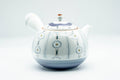 Another side angle of the teapot showing the handle and painted body decoration