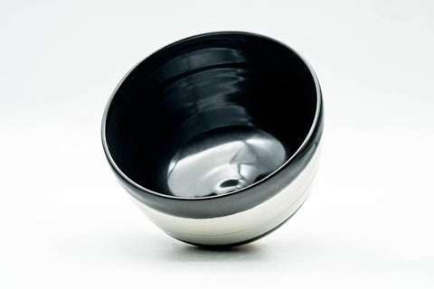 Japanese Matcha Bowl - Black White Stripe Glazed Kyo-yaki Chawan - 350ml