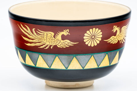 Japanese Matcha Bowl - 宮地英香 Hideka Miyaji - Chrysanthemum Phoenix Kyo-yaki Chawan - 500ml