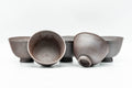 Japanese Teacups - Set of 5 Spiraling Banko-yaki Guinomi - 55ml - the five cups with one inverted to show the base