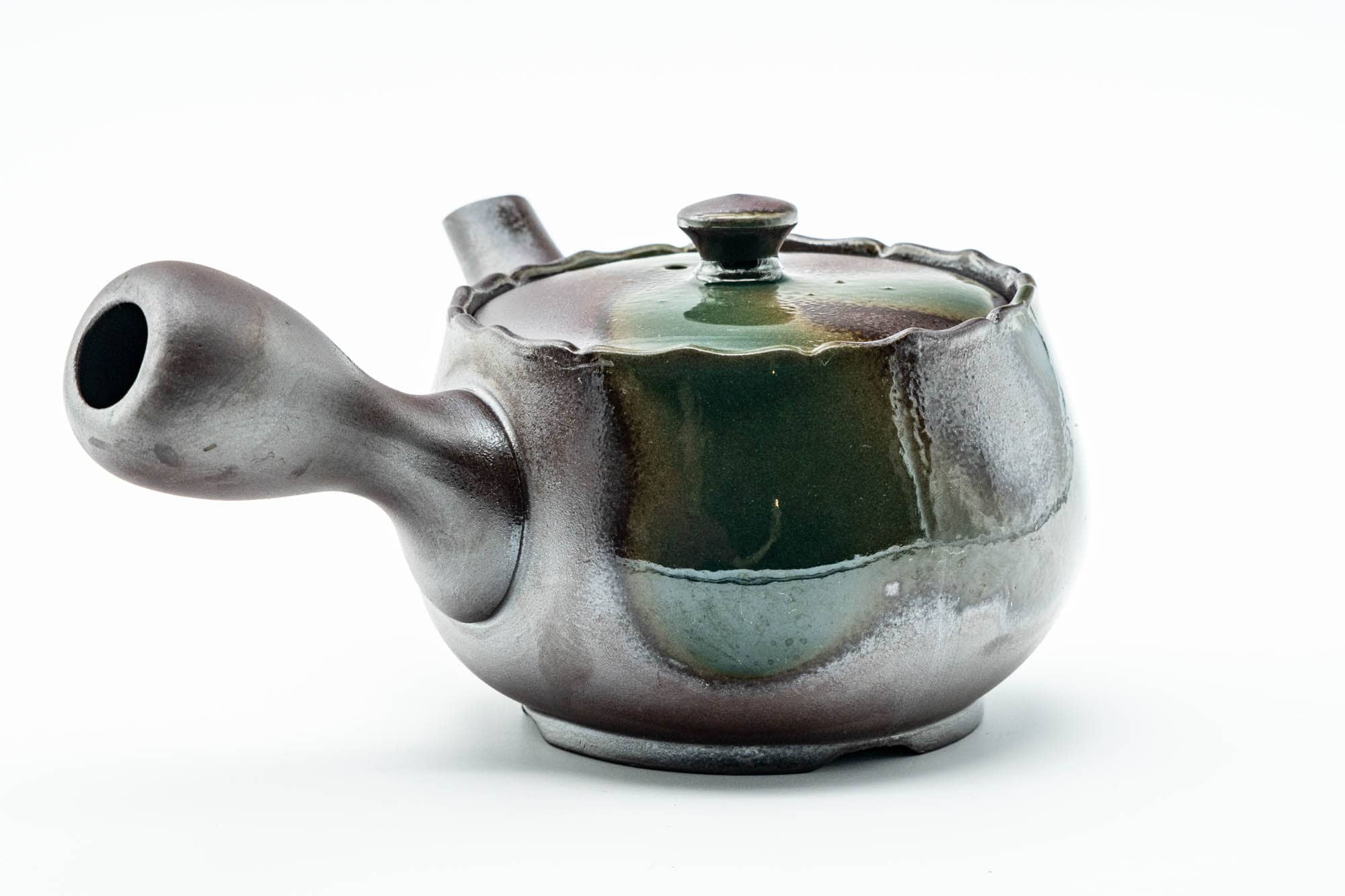 Japanese Kyusu - Green Ash Glazed Banko-yaki Mesh Teapot - 375ml