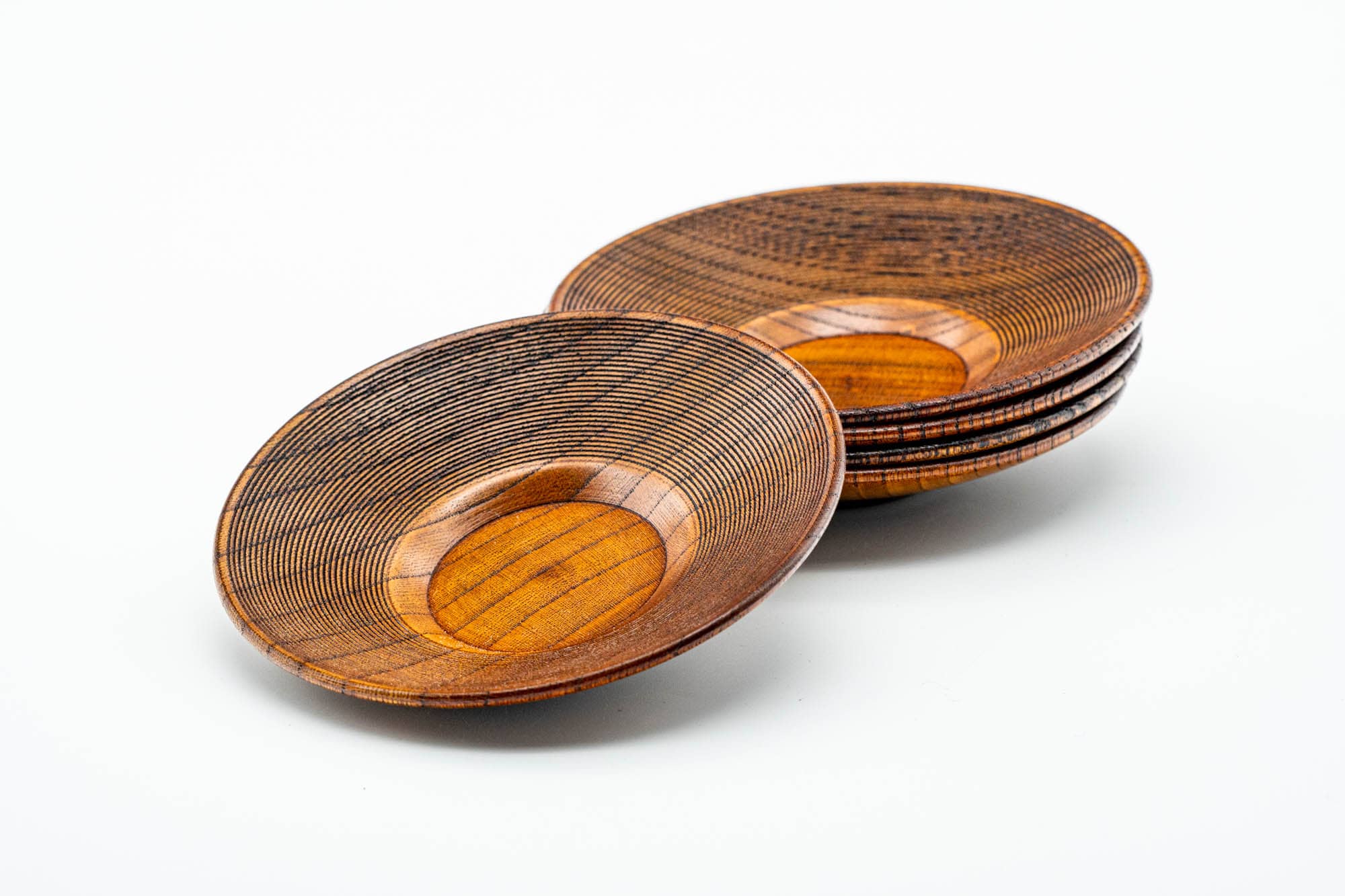 Japanese Chataku - Set of 5 Small Spiraling Woodgrain Tea Saucers