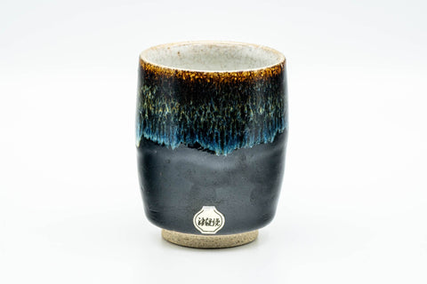 Tezumi — Japanese Teacup - Jet Black Blue Hare's Fur Drip-Glazed Yunomi - 150ml — front view from another angle