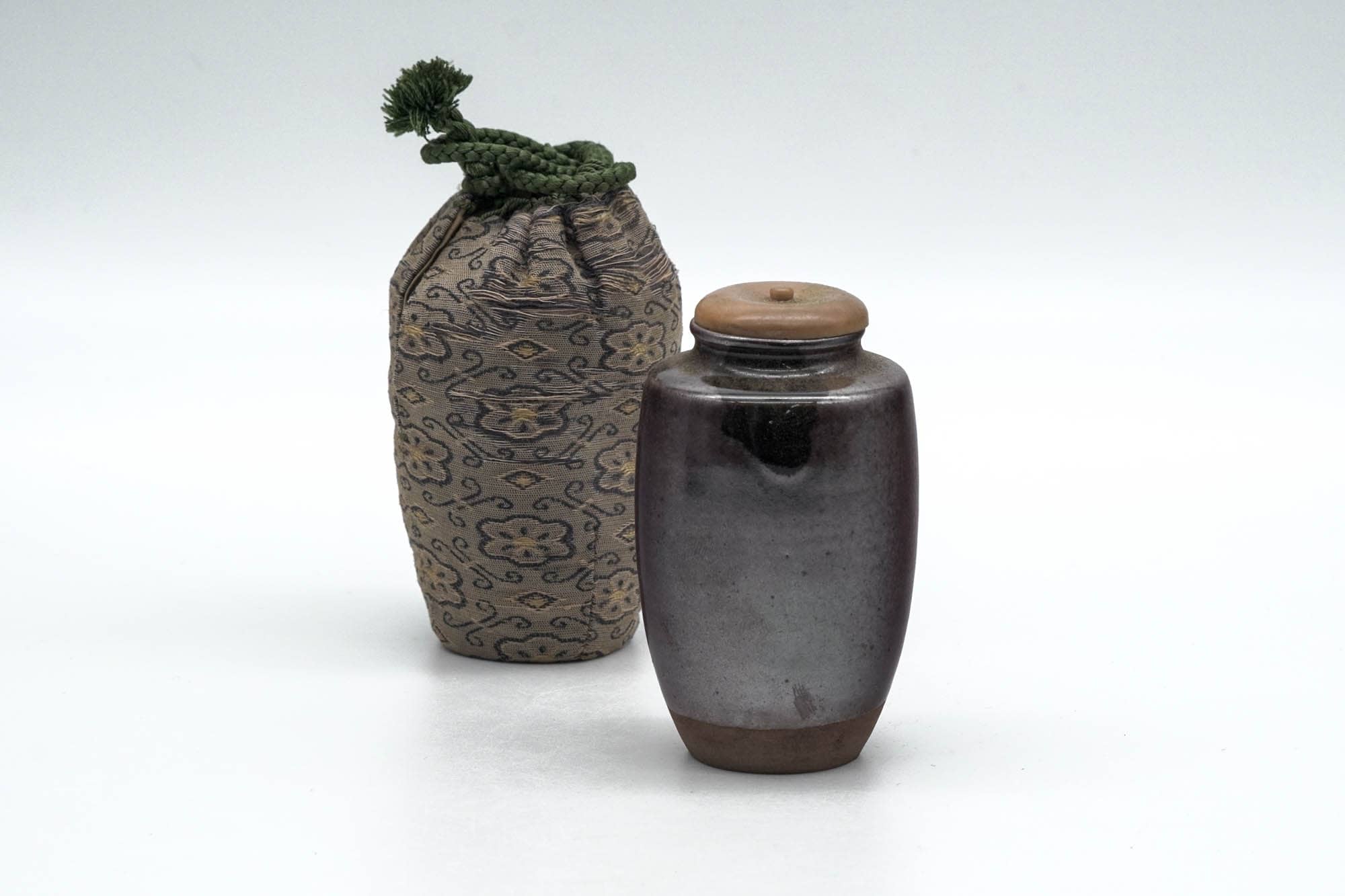 Japanese Chaire - Brown Matte Seto-yaki Katatsuki Tea Jar with Shifuku