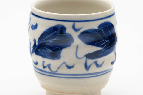 Tezumi — Japanese Teacup - Abstract Blue White Glazed Yunomi - 100ml — tipped to show the interior
