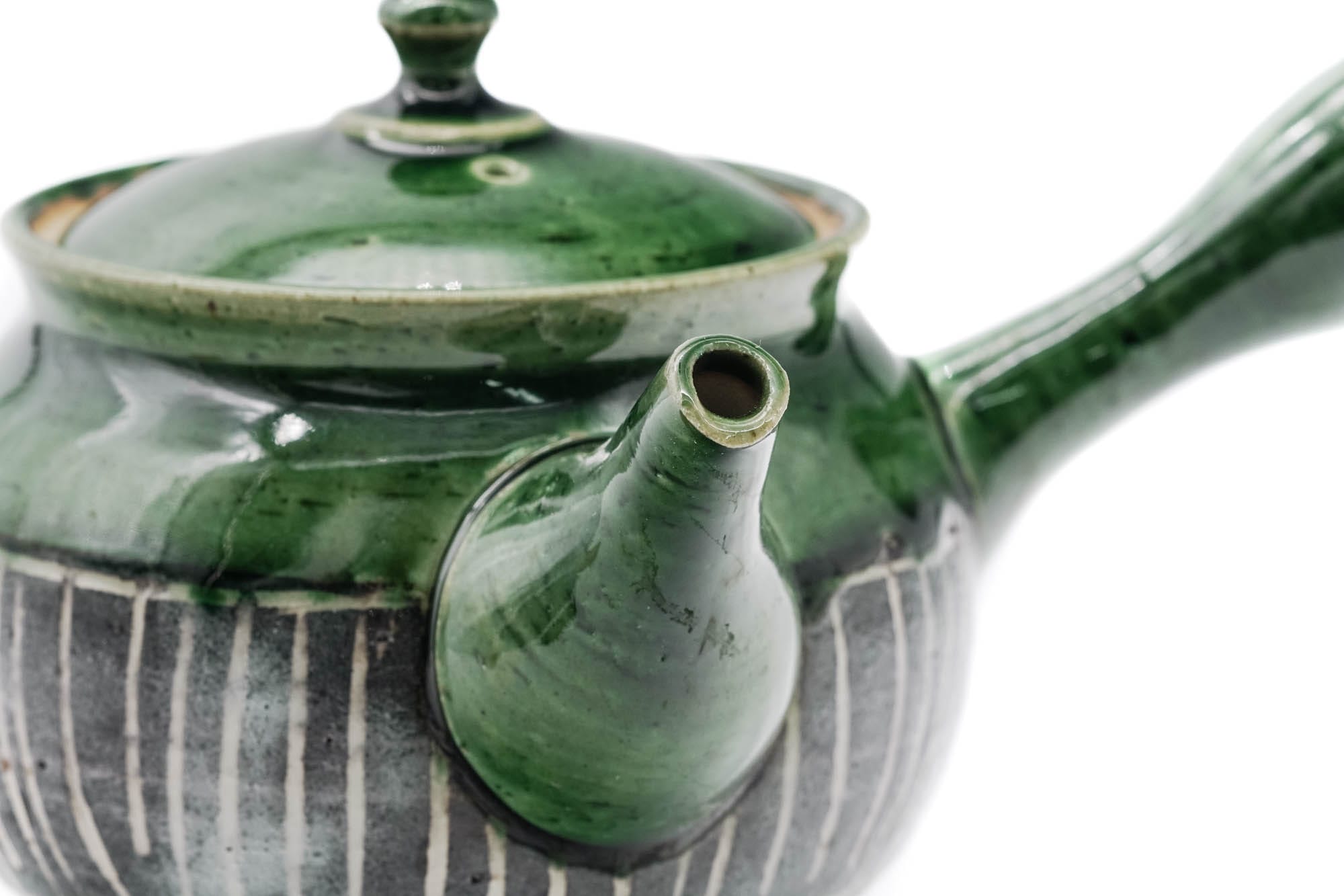 Japanese Kyusu - 前川淳蔵 Junzō Maekawa - Green Oribe Glazed Slip Inlay Tokoname-yaki Teapot - 280ml