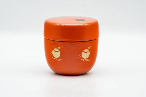 Japanese Natsume - Geometric Patterned Orange Black Lacquered Tea Caddy - 100ml