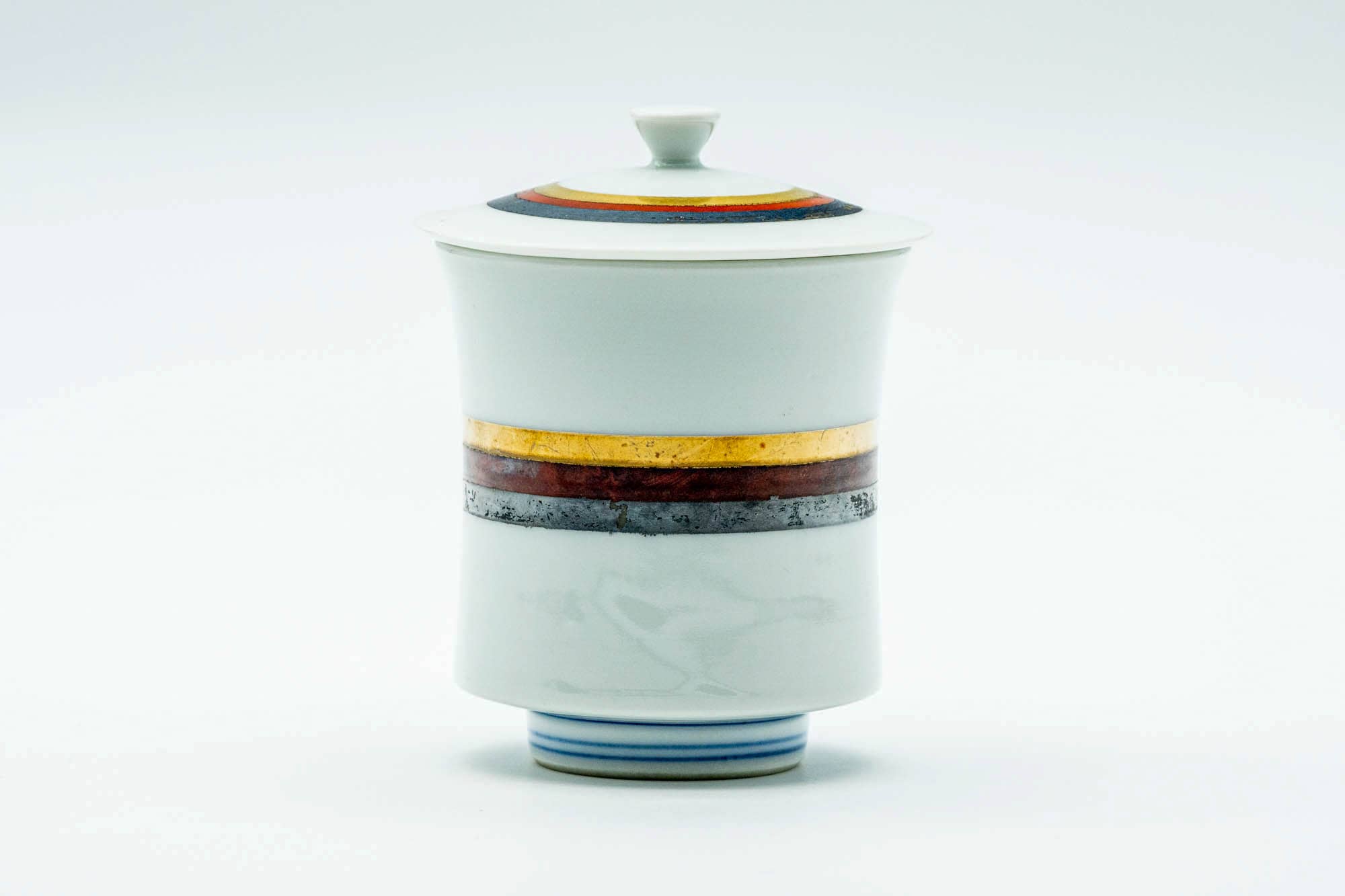 Japanese Teacup - Striped White Porcelain Arita-yaki Lidded Yunomi - 110ml