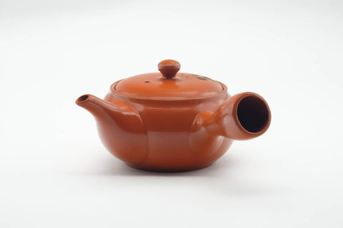 Japanese Kyusu - Large Floral Engraved Red Shudei Tokoname-yaki Mesh Filter Teapot - 500ml