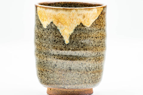 Japanese Teacup - Speckled Dark Green Beige Drip-Glazed Yunomi - 200ml