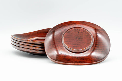 Japanese Chataku - Set of 5 Elliptical Wooden Lacquered Tea Saucers - Tezumi