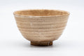Biwa-iro Hagi chawan, front view showing the mellow loquat glaze and gently flaring rim