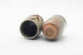 Tezumi — Japanese Teacups - Pair of Long Grass Grey Glazed Karatsu-yaki Meoto Yunomi - 250ml — top-down view of the interior