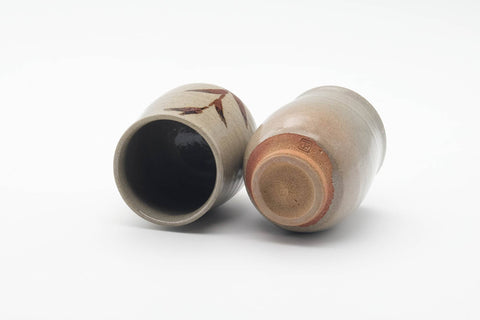 Tezumi — Japanese Teacups - Pair of Long Grass Grey Glazed Karatsu-yaki Meoto Yunomi - 250ml — top-down view of the interior