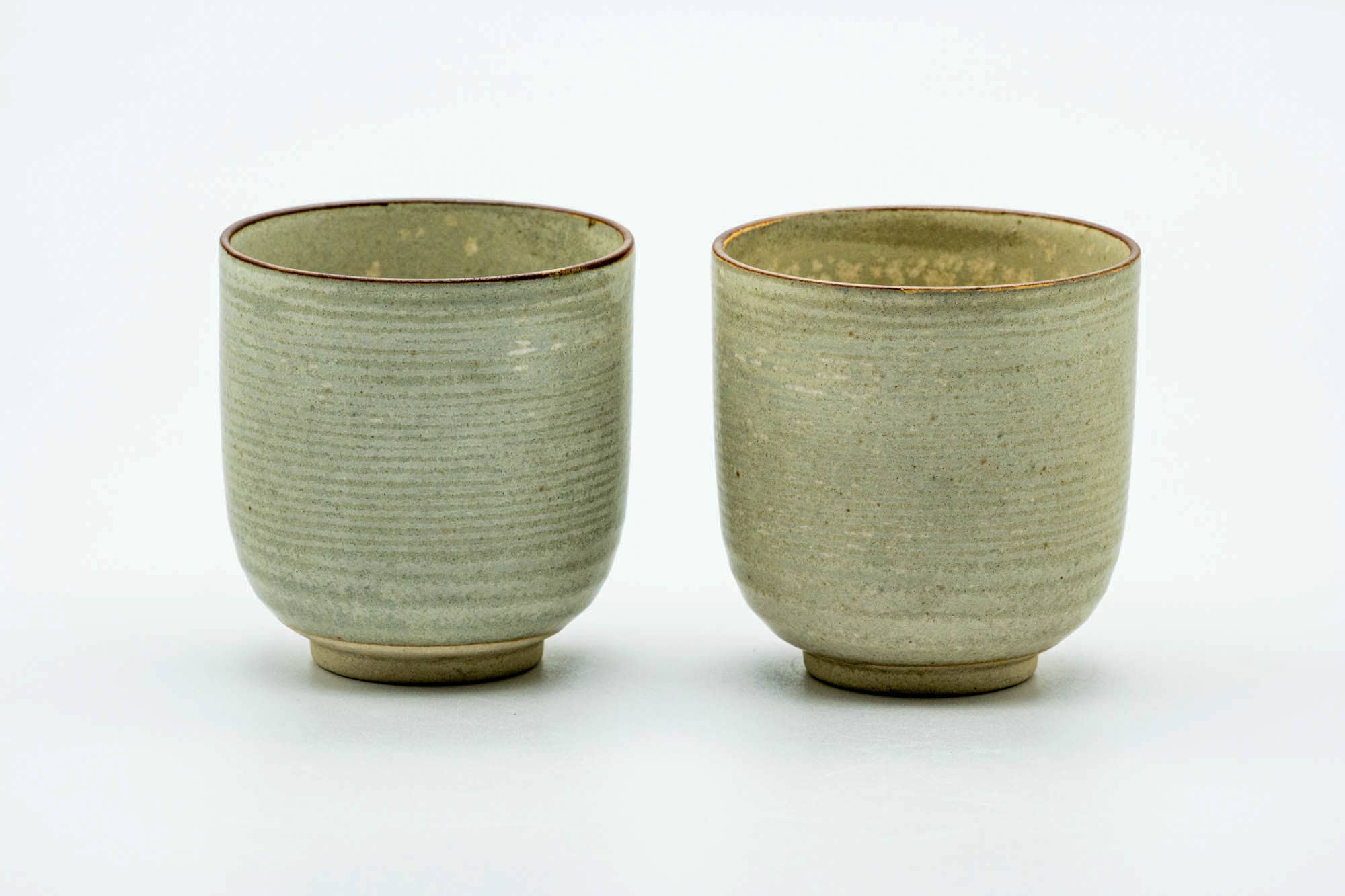 Japanese Teacups - Pair of Floral Sage Glazed Kiyomizu-yaki Yunomi - 120ml