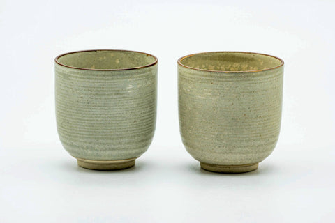 Japanese Teacups - Pair of Floral Sage Glazed Kiyomizu-yaki Yunomi - 120ml