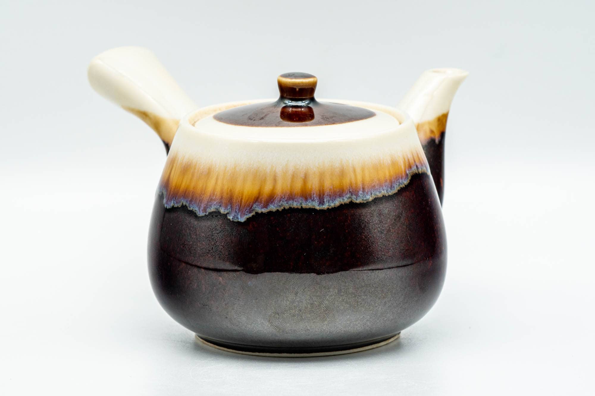 Japanese Kyusu - Brown Yellow Drip-Glazed Debeso Teapot - 275ml - Tezumi
