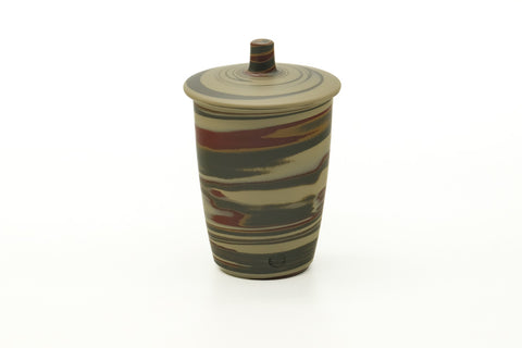 Japanese Teacup - Green Yellow Nerikomi Tokoname Lidded Yunomi - 120ml