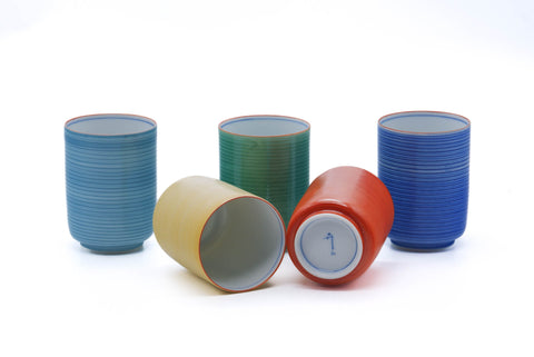 Japanese Teacups - Set of 5 Colourful Arita-yaki Yunomi - 170ml