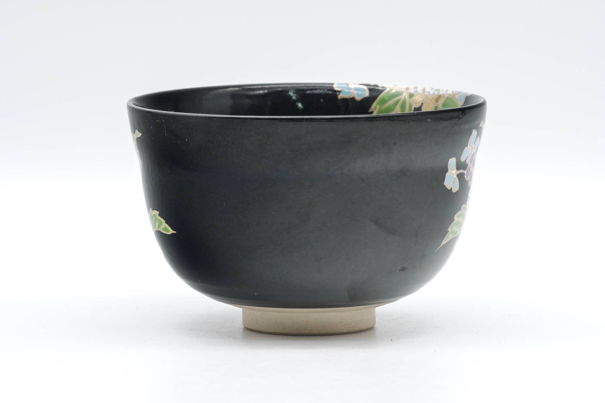 Japanese Matcha Bowl - Black Colourful Floral Kyo-yaki Chawan - 250ml