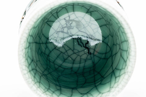 Japanese Teacup - Double-Walled Green Celadon Sakura Obori Soma-yaki Yunomi - 230ml