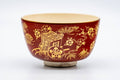 Tezumi — Japanese Matcha Bowl - Bamboo Floral Gold Red Kyo-yaki Chawan - 250ml — front view from another angle