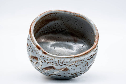 Tezumi — Japanese Matcha Bowl - 加藤秀山 Katou Hideyama - Blue Shino Mino-yaki Chawan - 300ml — three-quarter view