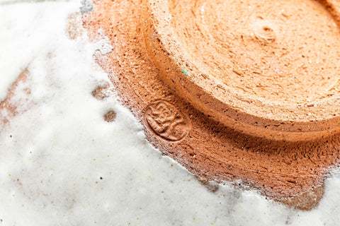 Tezumi — Japanese Matcha Bowl - Milky White Glazed Abstract Chawan - 250ml — inverted showing the foot ring