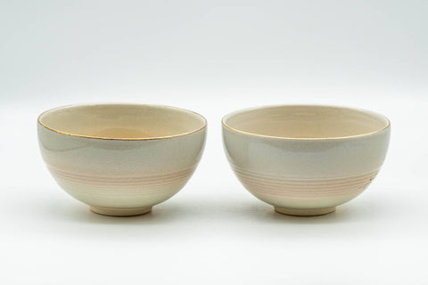 Japanese Teacups - Pair of Floral Gold Kyo-yaki Yunomi - 150ml