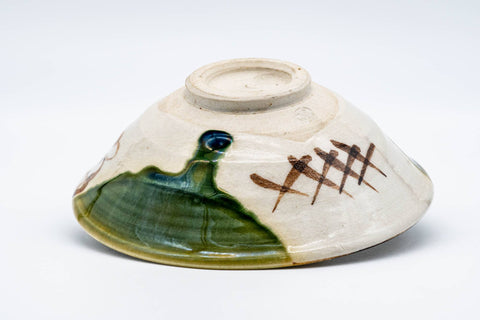 Japanese Matcha Bowl - Beige Green Hira-gata Oribe-yaki Chawan - 150ml