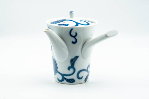 Tezumi — Japanese Kyusu - Blue Floral Arita-yaki Porcelain Debeso Teapot - 300ml — side view showing the spout