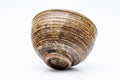 Japanese Matcha Bowl - Brown Spiraling Irabo Wan-nari Chawan - 475ml - angled view showing the body and foot