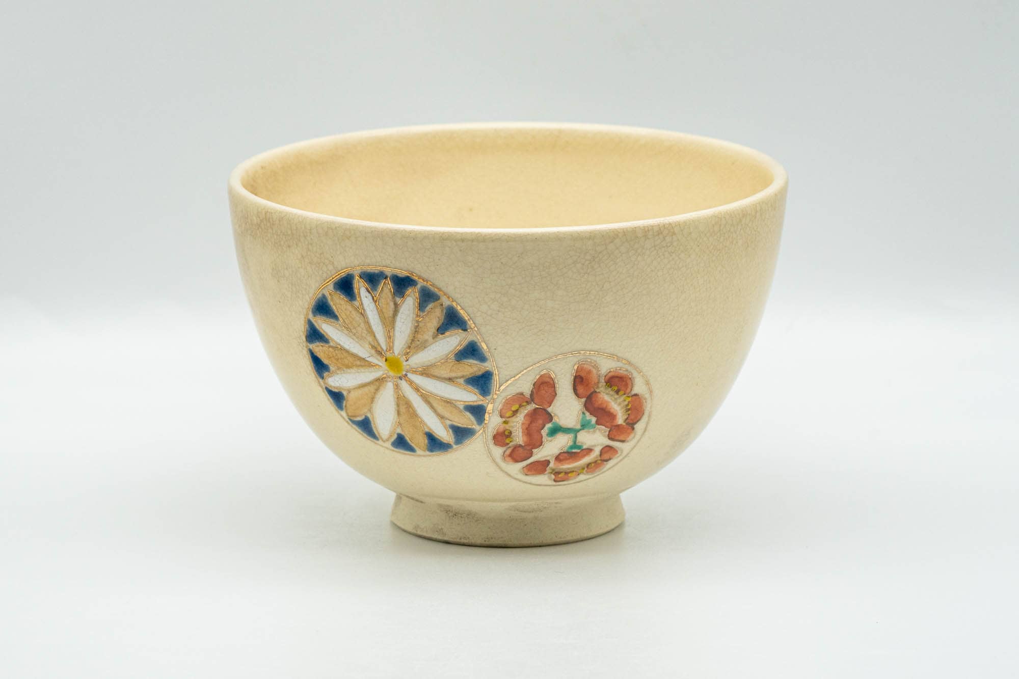 Japanese Matcha Bowl - Floral Geometric Kyo-yaki Chawan - 300ml