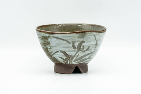 Japanese Teacup - Floral Hakeme Grey Glazed Yunomi - 110ml
