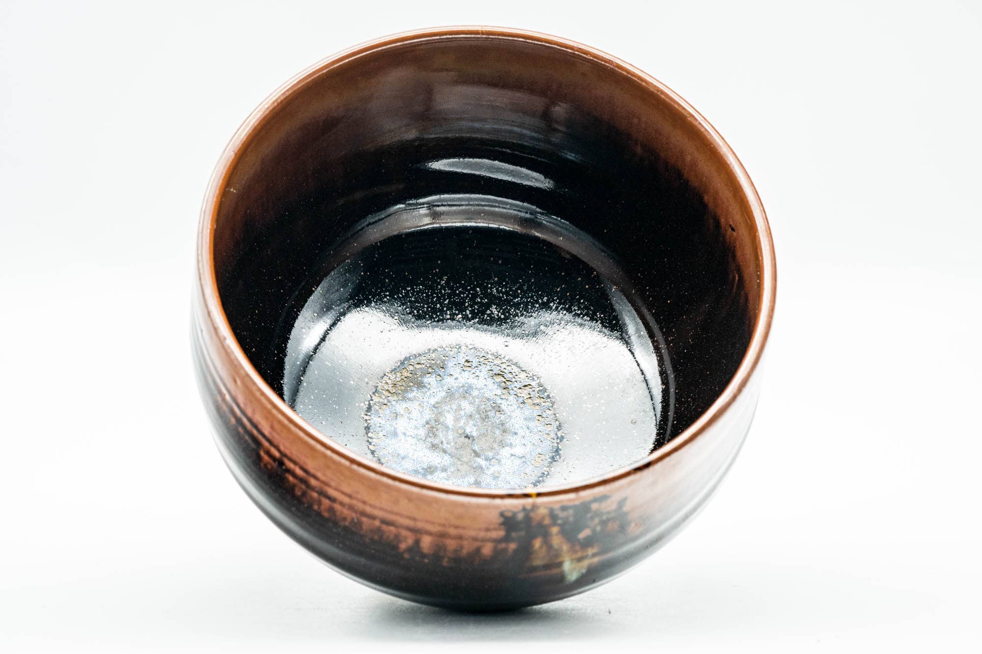 Japanese Matcha Bowl - Black Brown Drip-Glazed Hantsutsu-gata Chawan - 天山窯 - 350ml