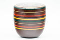 Japanese Natsume - Burgundy Green Yellow Striped Lacquer Matcha Tea Caddy - 100ml - Tezumi