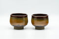 Tezumi — Japanese Teacups - Pair of Brown Drip-Glazed Yunomi - 100ml — front view from another angle