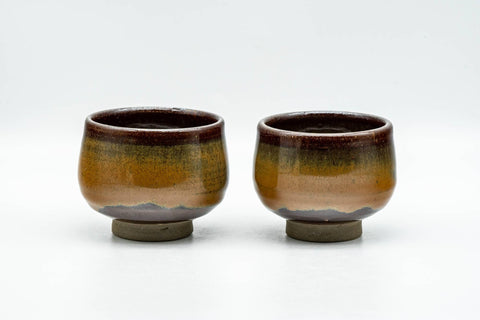 Tezumi — Japanese Teacups - Pair of Brown Drip-Glazed Yunomi - 100ml — front view from another angle