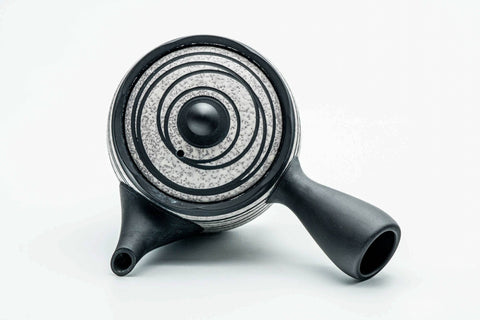 Japanese Kyusu - Black Striped White Textured Tokoname-yaki Obi-ami Mesh Teapot - 360ml