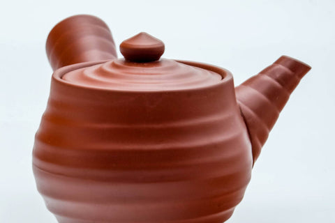 Japanese Kyusu - Spiraling Red Shudei Tokoname-yaki Ceramic Filter Teapot - 260ml