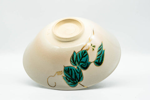 Japanese Matcha Bowl - Gold Green Leaves Kyo-yaki Summer Chawan - 150ml