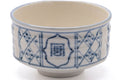 Tezumi — Japanese Matcha Bowl - White Blue Geometric Hantsutsu-gata Chawan - 400ml — closeup of the glaze