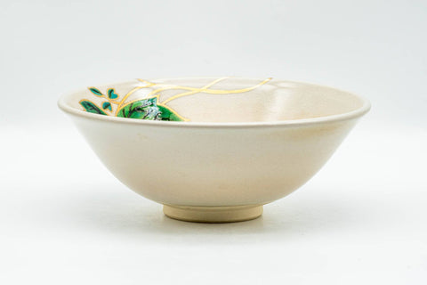 Japanese Matcha Bowl - Gold Green Leaves Kyo-yaki Summer Chawan - 150ml