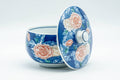 Tezumi — Japanese Teacup - Blue Pink Floral Arita-yaki Lidded Yunomi - 150ml — front view from another angle