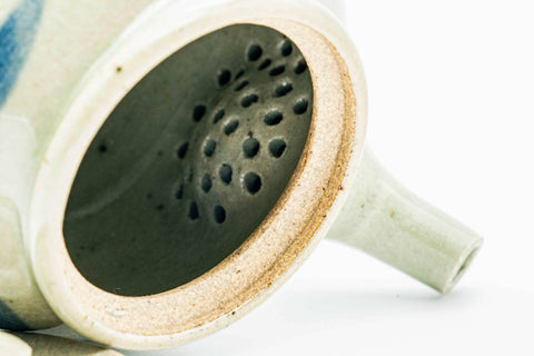 Japanese Kyusu - Abstract Sage Green Glazed Karatsu-yaki Ceramic Filter Teapot - 300ml