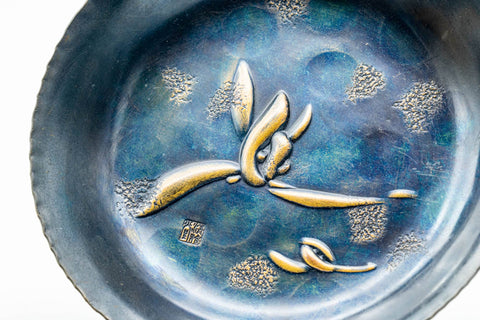 Japanese Chataku - Pair of Floral Blue Metal Tea Saucers