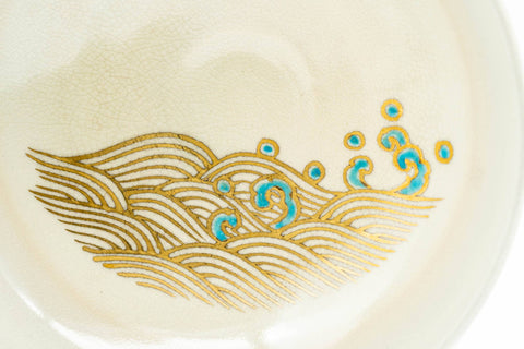 Japanese Matcha Bowl - Gold Wavy Kyo-yaki Summer Chawan - 150ml