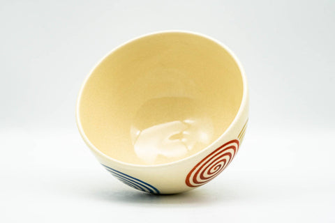 Japanese Matcha Bowl - Spiral Decorated Kyo-yaki Chawan - 200ml - tilted overhead view showing the rim and interior