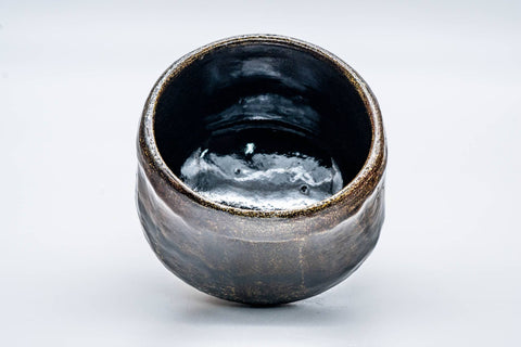 Japanese Matcha Bowl - 手 Faceted Black Amber Glazed Raku Chawan - 300ml
